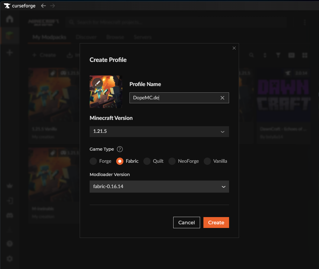 Profil im CurseForge Client erstellen